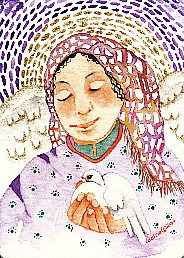 Angel and Dove, original watercolor by Gretchen Del Rio, all rights reserved