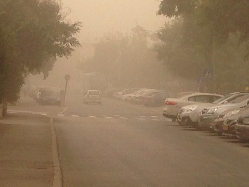 Jerusalem in an unprecedented dust storm that engulged much of the Mideast, linked by one climate scientist to the Syrian civial war and ISIS conflict