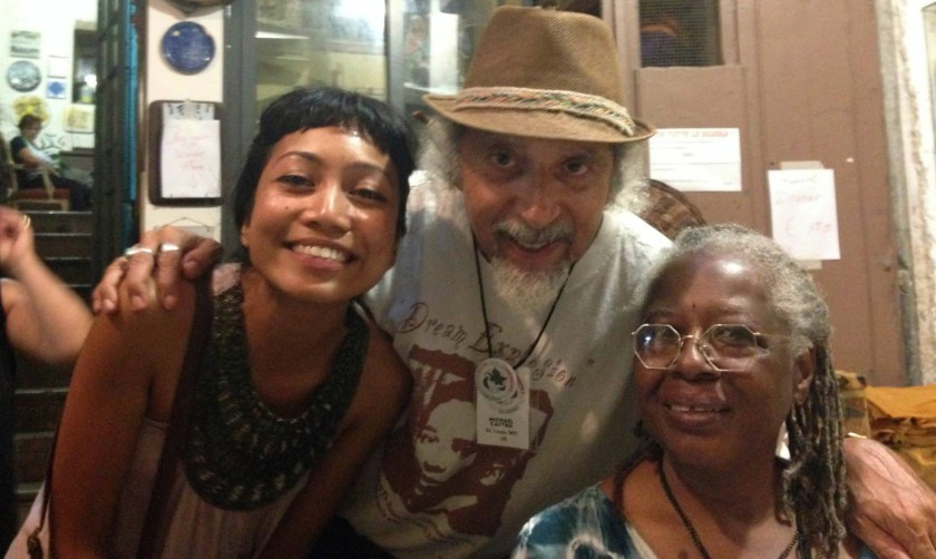 L to R: Malaysian Performance Poet Ilay Sumanto; St. Louis, MO, Poet Laureate Michael Castro; & Photographer Adelia Parker-Castro Salerno, Italy