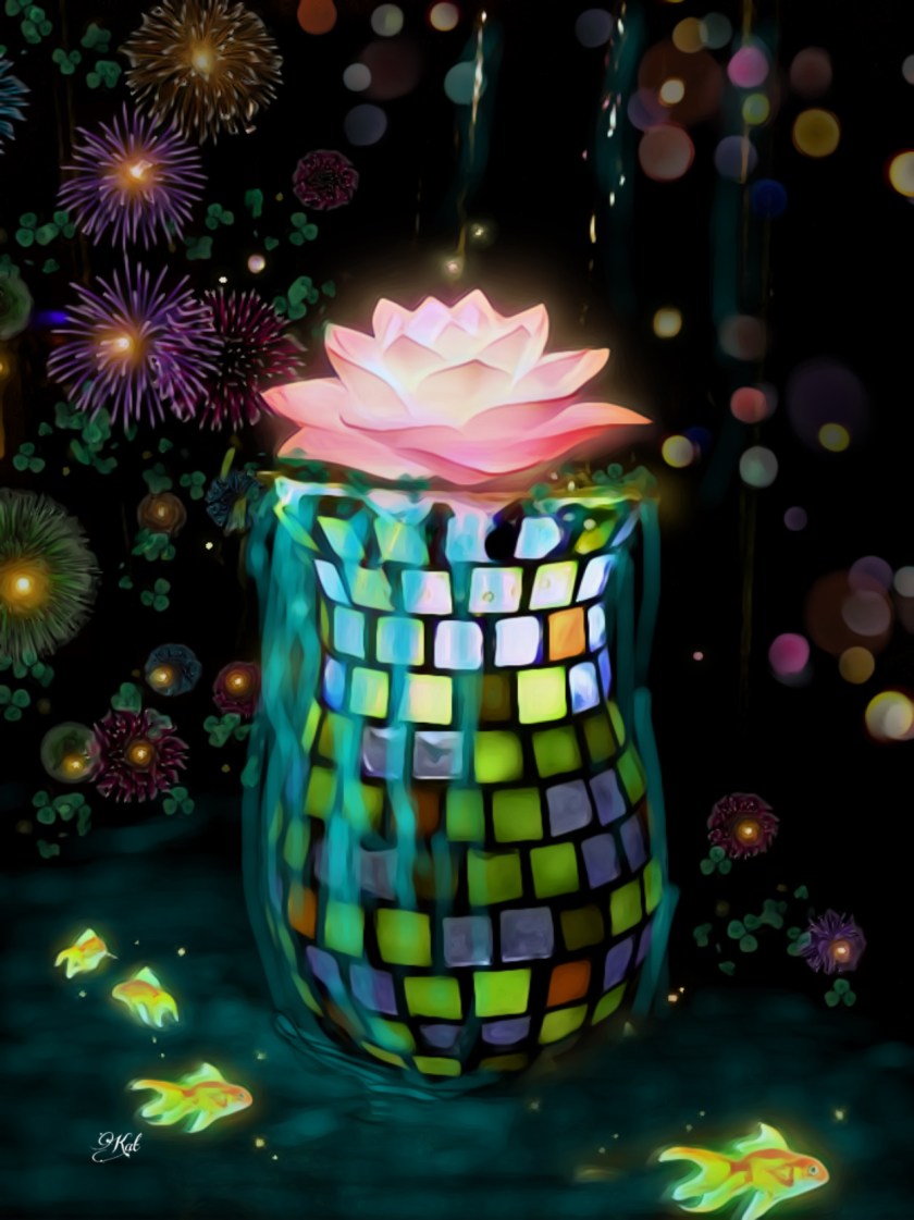 Still Life with Goldfish and Lotus Kat Patton Digital image